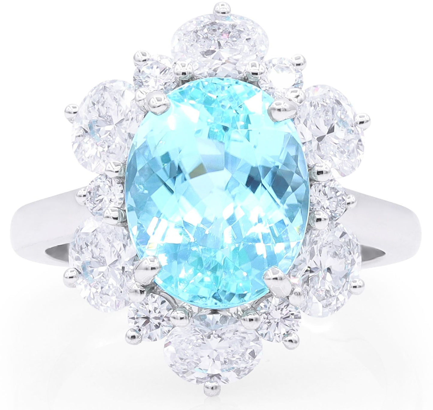 Certified Mozambique Paraiba Tourmaline Ring with Oval and Round Diamond Halo