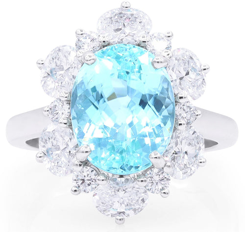 Certified Mozambique Paraiba Tourmaline Ring with Oval and Round Diamond Halo