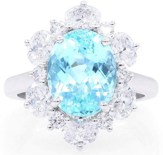 Certified Mozambique Paraiba Tourmaline Ring with Oval and Round Diamond Halo