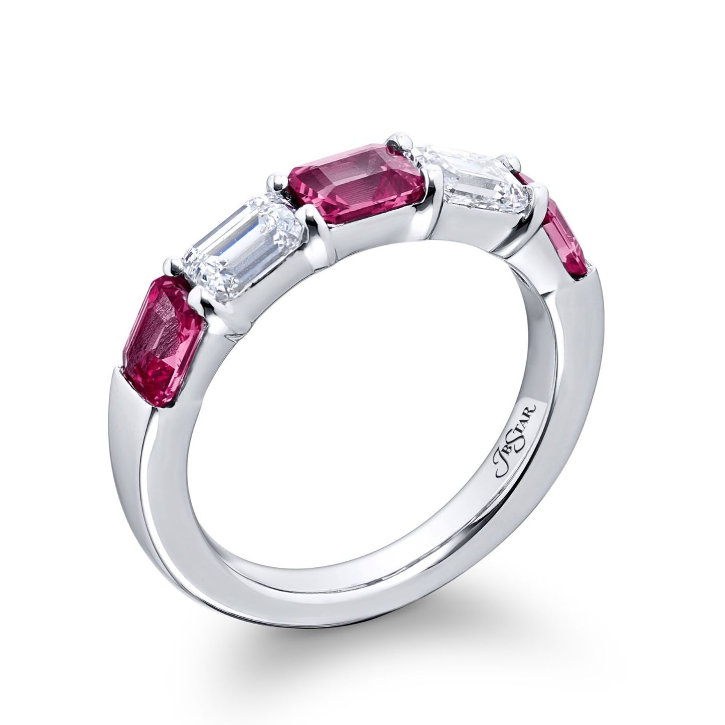 Pink Sapphire and Diamond Emerald Cut Band