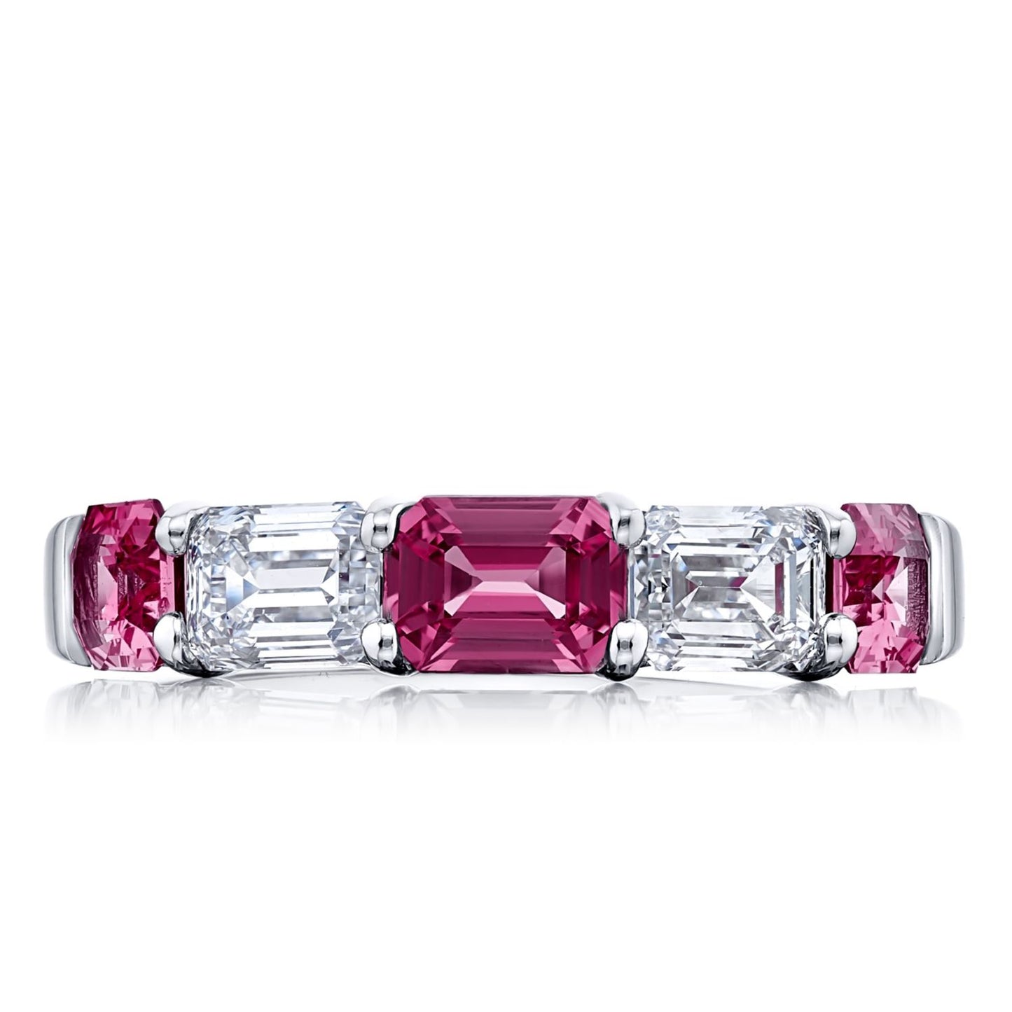 Pink Sapphire and Diamond Emerald Cut Band