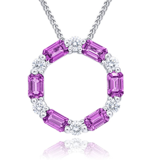 Pink Sapphire and Diamond Circle Pendant