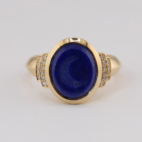 Lapis Crescent Moon Signet Ring