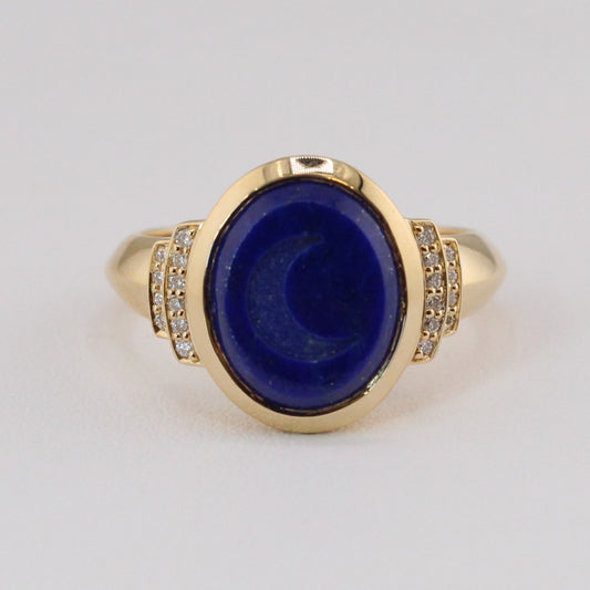 Lapis Crescent Moon Signet Ring