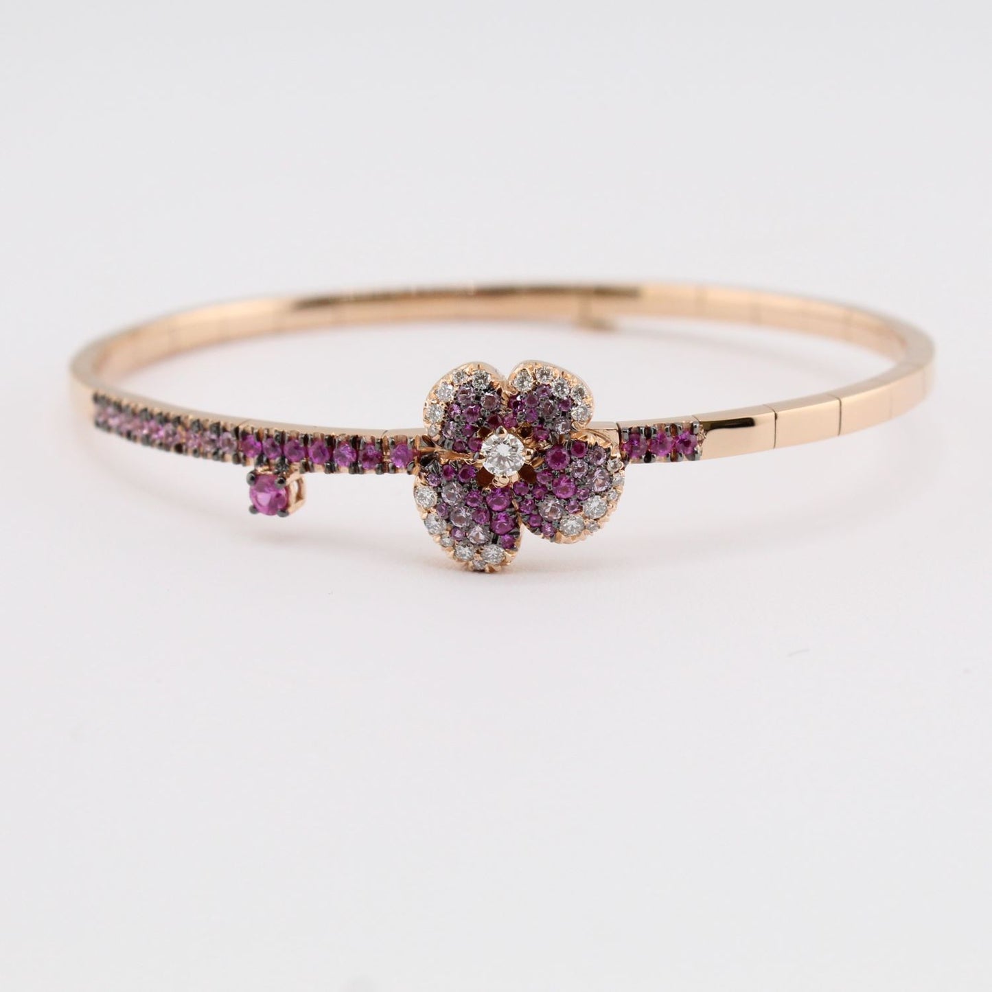 Ischia Collection Shaded Pink Sapphire & Diamond Flower Bangle