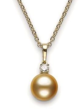 10 MM Golden South Sea Pearl Necklace with Diamond Accent