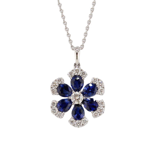 Blue Sapphire and Diamond Flower Pendant