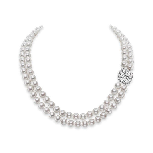 Classic Collection Double Strand Akoya Cultured Pearls with 18K White Gold & Diamond Clasp