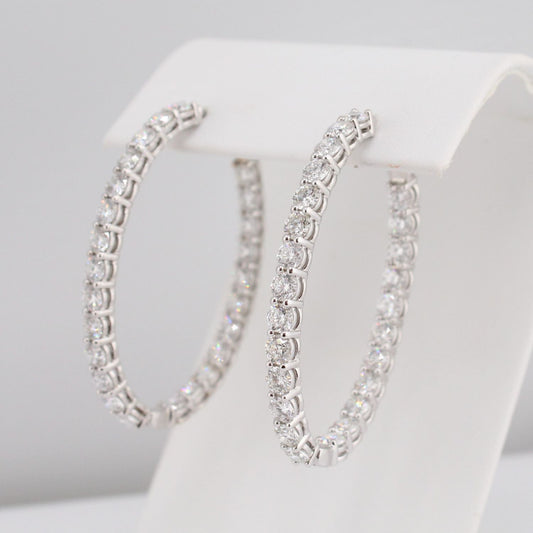 Diamond Inside Outside Oval Shape Hoops