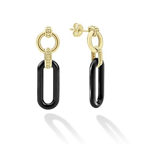 Signature Caviar Collection Black Ceramic Drop Earrings,