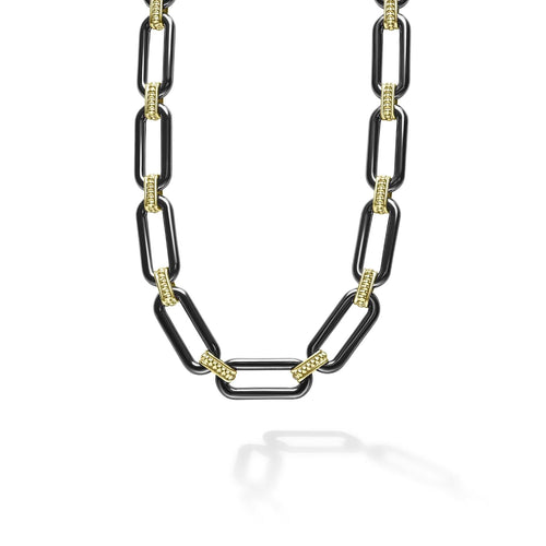 Signature Caviar Collection Black Ceramic Link Necklace