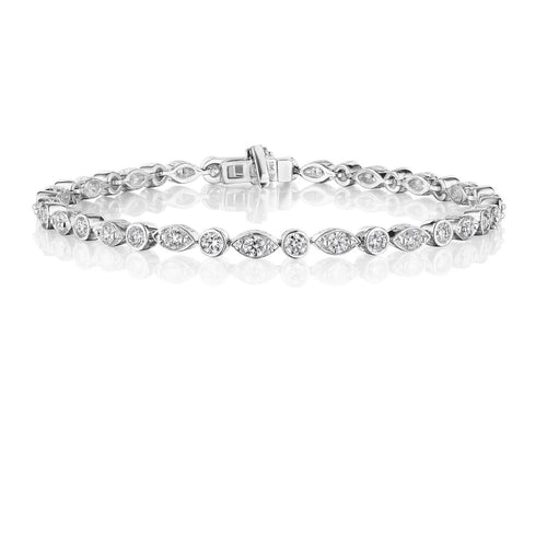 Round and Marquise Cut Diamond Line Bracelet