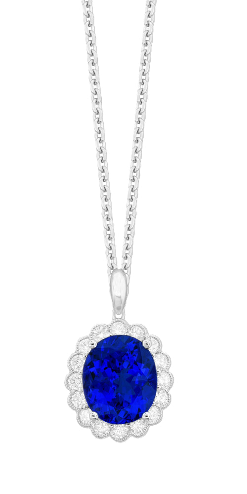 Tanzanite with Diamond Halo Pendant