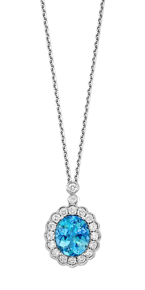 Aquamarine Pendant with Diamond Halo and Bail