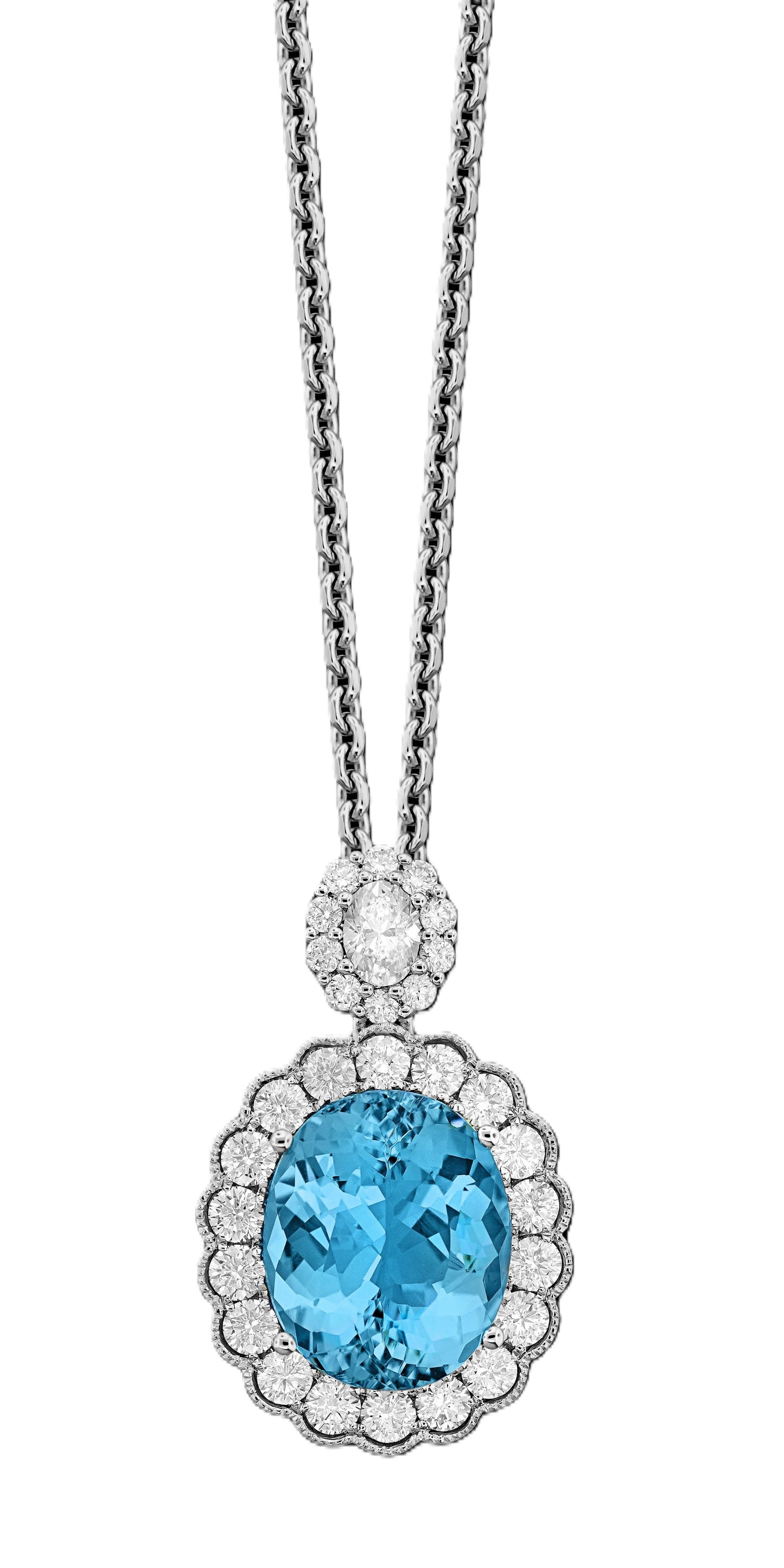 Aquamarine and Diamond Halo & Bail Pendant