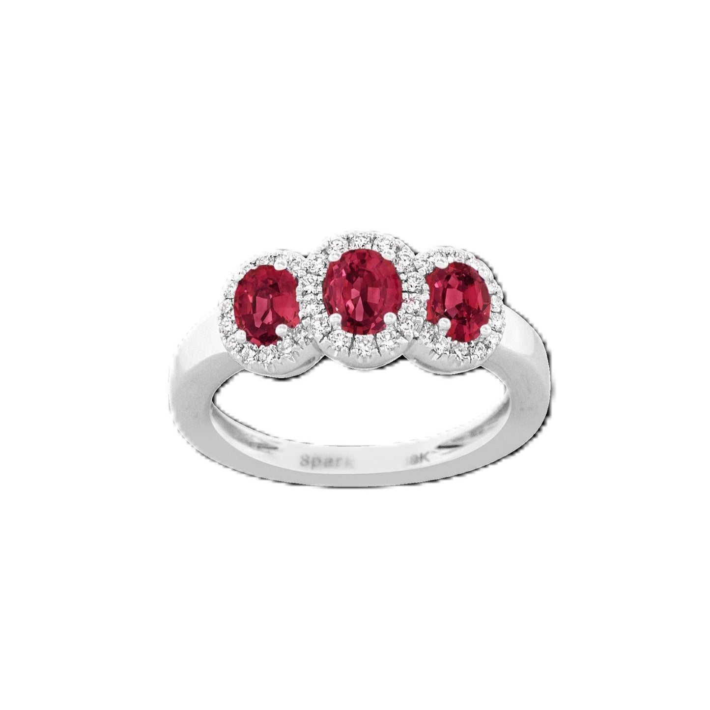 Three-Stone Ruby Ring with Diamond Halos