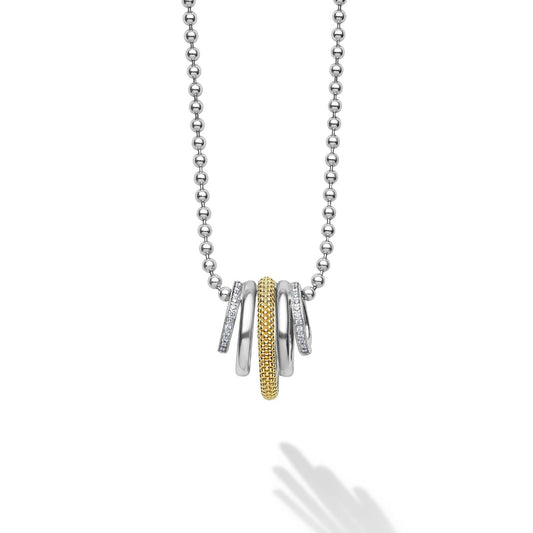 Caviar Lux Two-Tone Five Ring Diamond Pendant Necklace