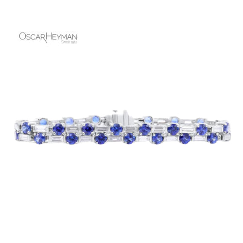 Blue Sapphire and Diamond Double Line Bracelet