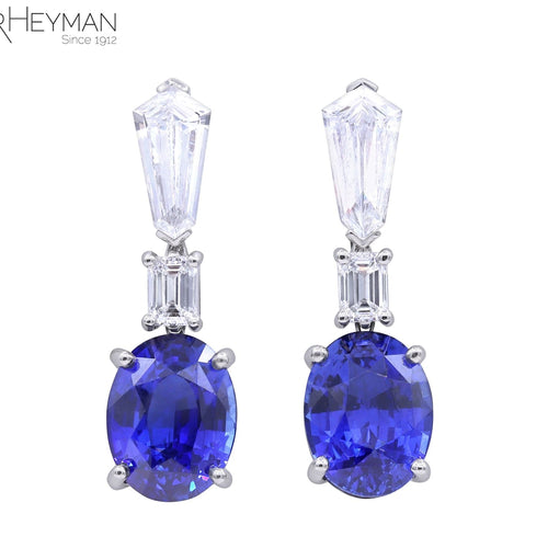 Certified Vivid Blue Sapphire and Diamond Earrings