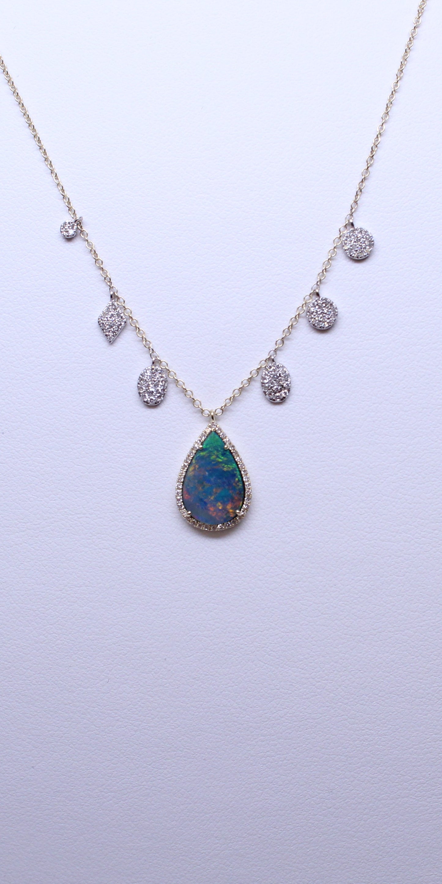 Opal and Diamond Tear Drop Necklace