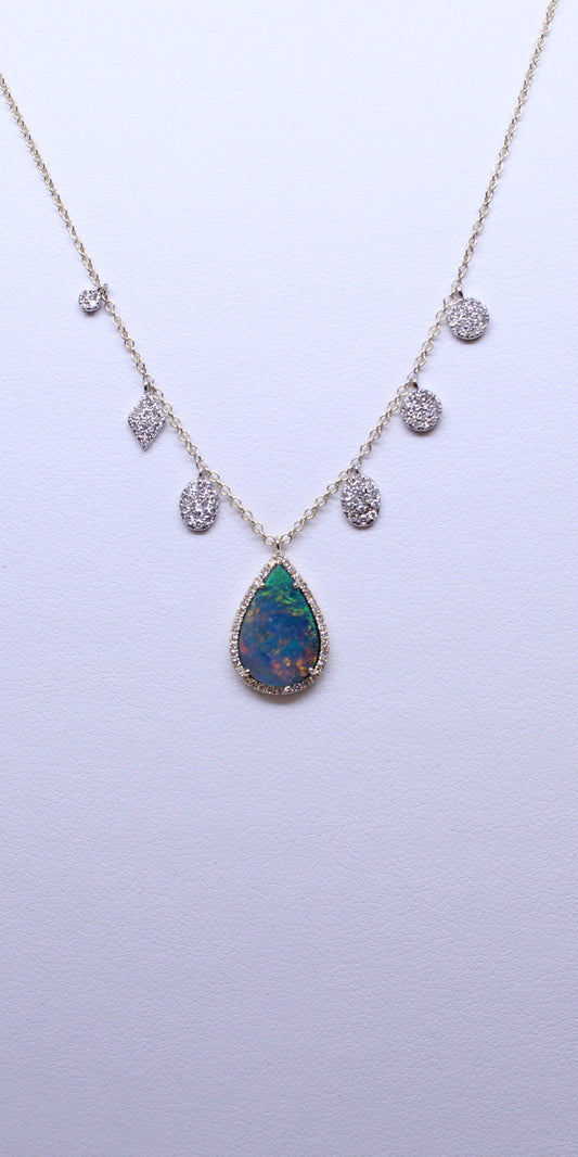 Opal and Diamond Tear Drop Necklace