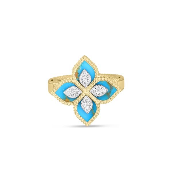 Venetian Princess Diamond & Turquoise Flower Rinfg