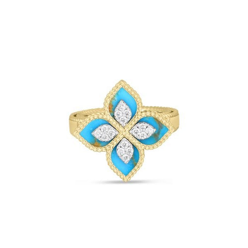 Venetian Princess Diamond & Turquoise Flower Rinfg