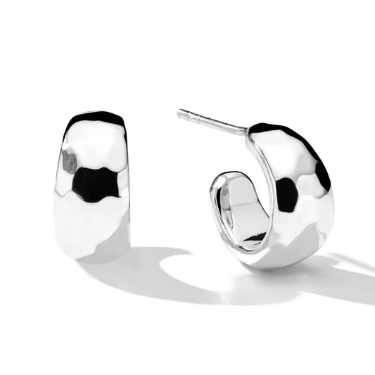 Classico Huggie Hammered Hoop Earrings with Tapered Ends