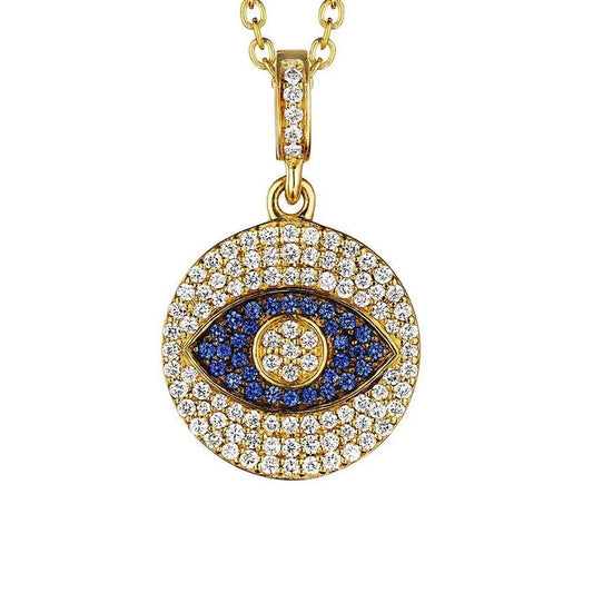 Medallion Collection Diamond & Blue Sapphire Evil Eye Pendant