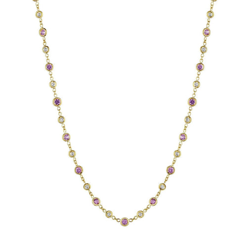 Pink Sapphire and Diamond Station Necklace