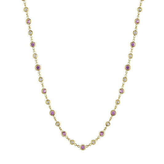 Pink Sapphire and Diamond Station Necklace