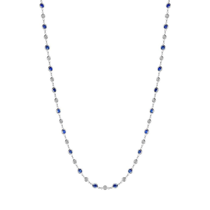 Blue Sapphire and Diamond Station Necklace
