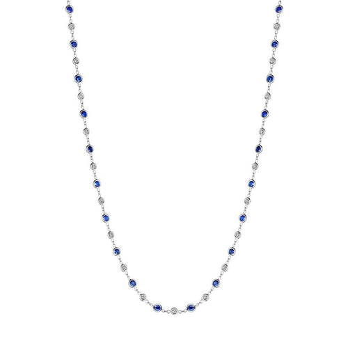 Blue Sapphire and Diamond Station Necklace