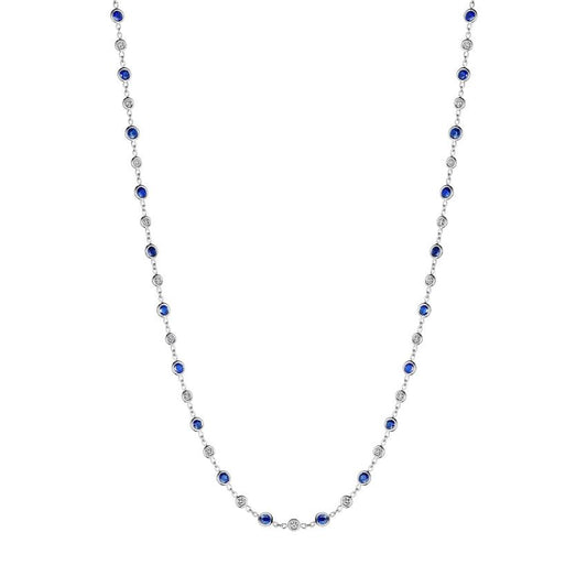 Blue Sapphire and Diamond Station Necklace