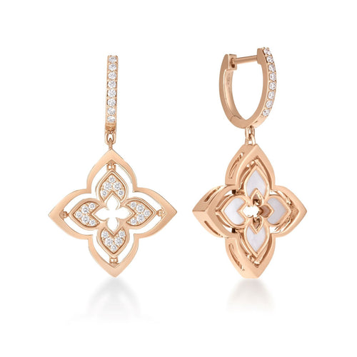 Venetian Princess Diamond & Mother of Pearl Flower Drop Earrings