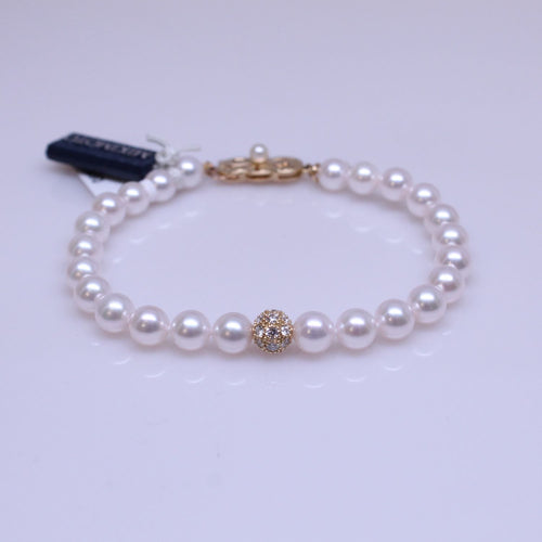 Akoya Pearl Bracelet with 1 Pave Sphere Roundel