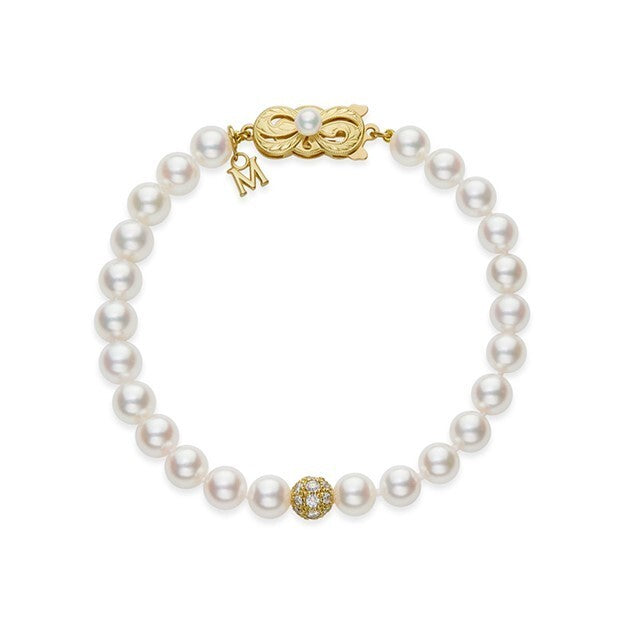 Akoya Pearl Bracelet with 1 Pave Sphere Roundel