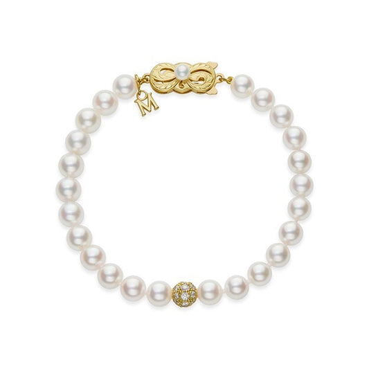 Akoya Pearl Bracelet with 1 Pave Sphere Roundel