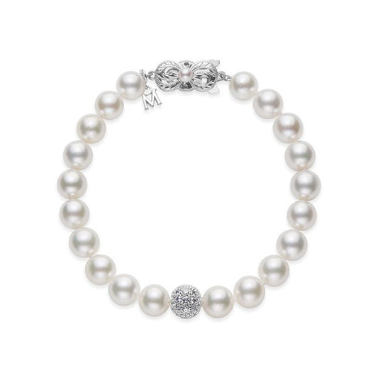 Akoya Pearl Bracelet with 1 Pave Sphere Roundel