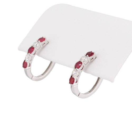 Ruby and Diamond Hoop Earrings