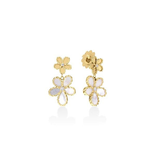 Jasmine Diamond & Mother Of Pearl Double Flower Dangle Earrings