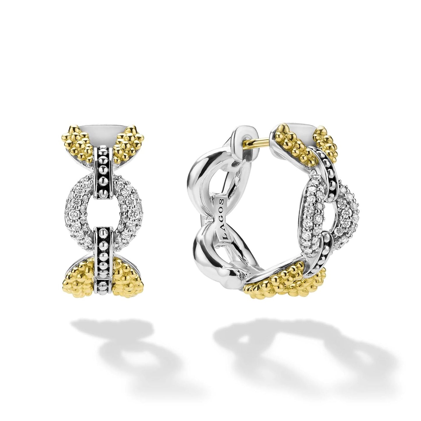Caviar Lux Collection Diamond Link Hoop Earrings