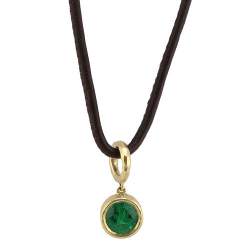 Hidden Gem Collection Emerald Pendant on Brown Leather Cord