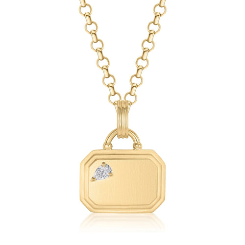 One of One East-West Dog Tag Pear Diamond Necklace