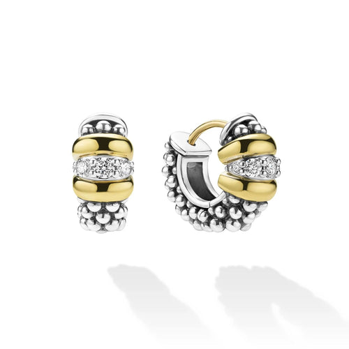 Signature Caviar Two-Tone Caviar Beaded Diamond Huggie Earrings