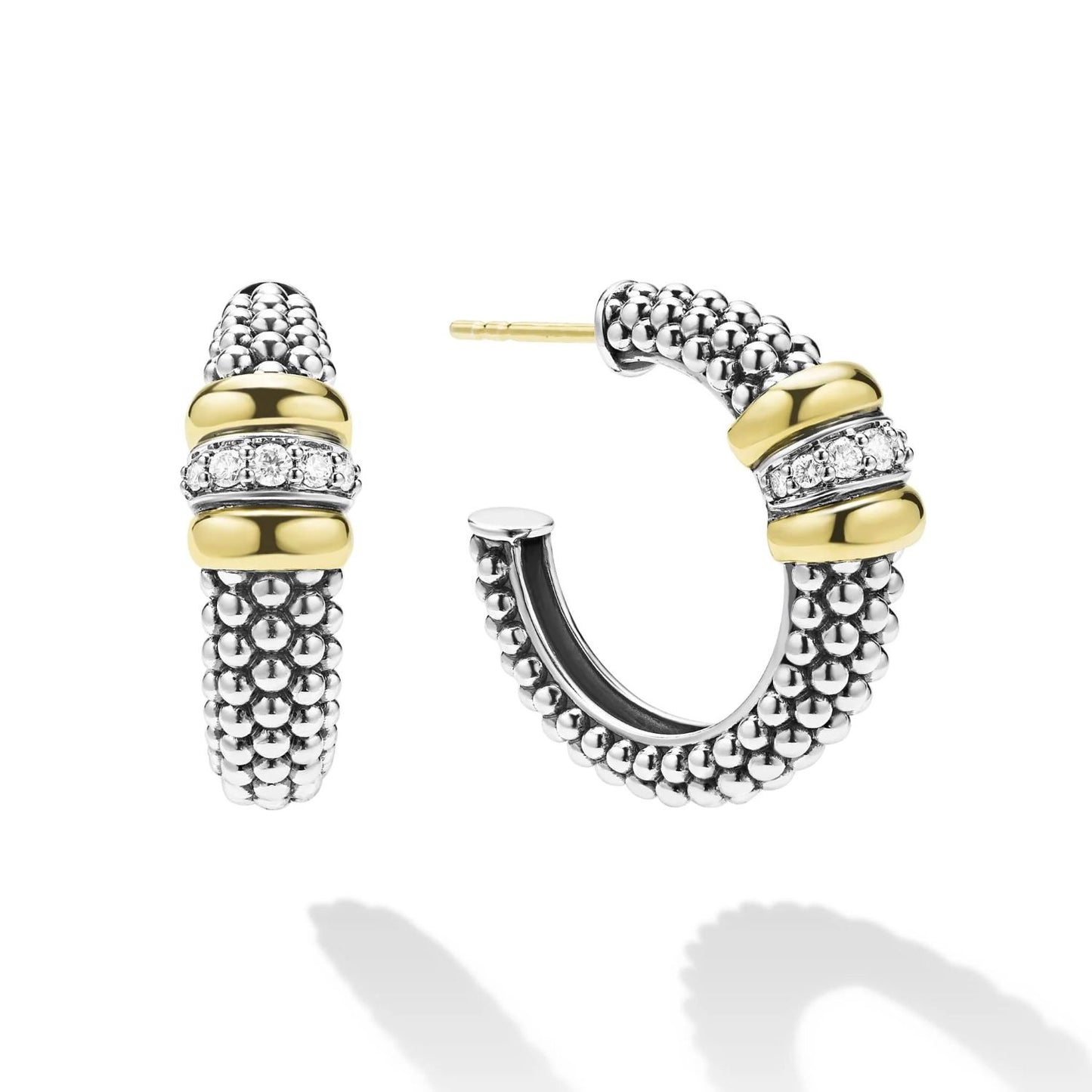 Signature Caviar Two-Tone Caviar Beaded Diamond Hoop Earrings