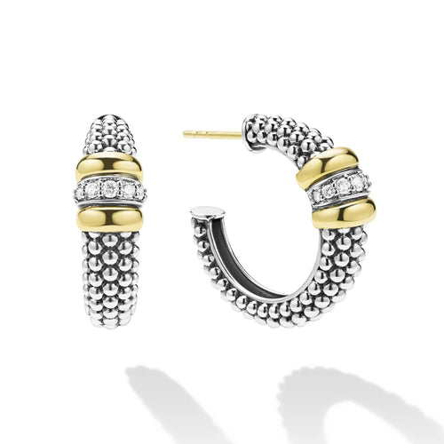 Signature Caviar Two-Tone Caviar Beaded Diamond Hoop Earrings