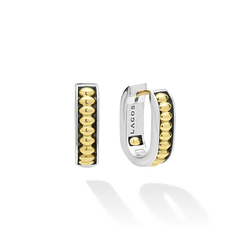 Signature Caviar Two-Tone Linear Huggie Earrings