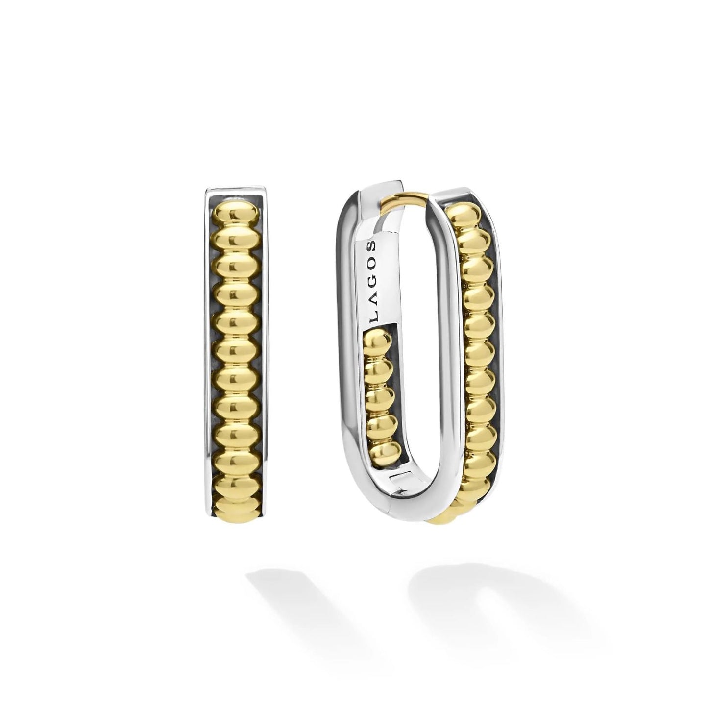 Signature Caviar Two-Tone Linear Hoop Earrings