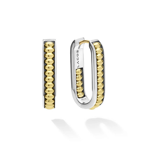 Signature Caviar Two-Tone Linear Hoop Earrings